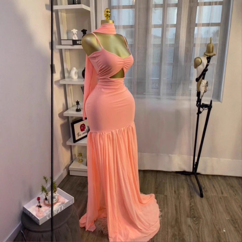 In stock 2025 summer new European and American cross-border camisole splicing sleeveless dress temperament slim fit long dress with silk scarf included