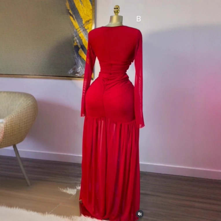 In stock 2025 autumn new item European and American cross-border mesh solid color long sleeved dress sexy slim fit strapless dress In stock 2025 autumn new item European and American cross-border mesh solid color long sleeved dress sexy slim fit strapless dress