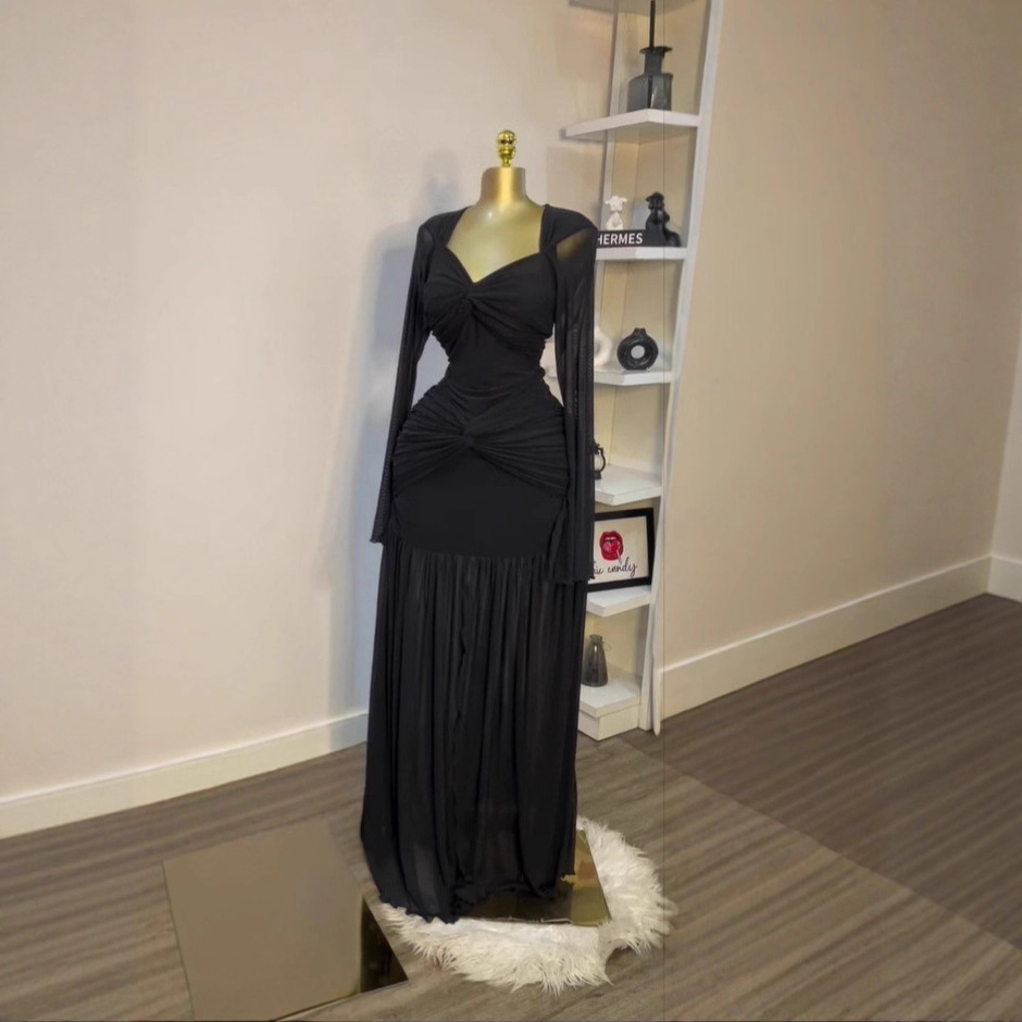 In stock 2025 autumn new item European and American cross-border mesh solid color long sleeved dress sexy slim fit strapless dress In stock 2025 autumn new item European and American cross-border mesh solid color long sleeved dress sexy slim fit strapless dress