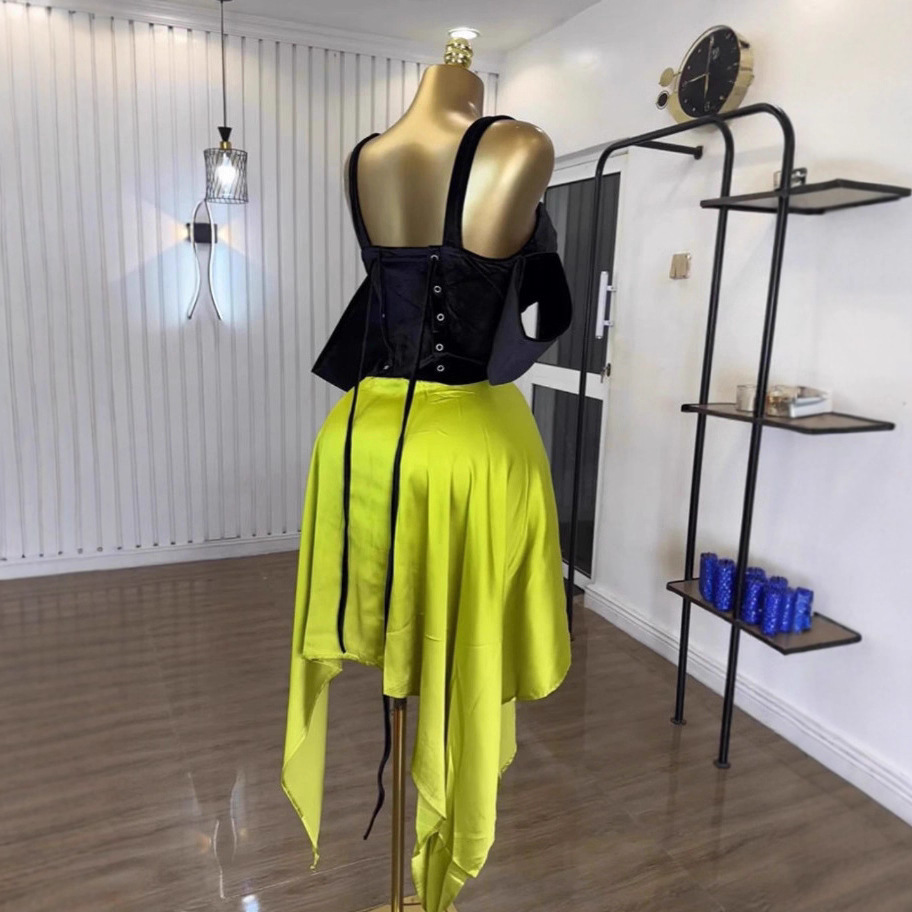 Spot 2025 European and American Cross border Women's Clothing Autumn Style Waist Strap Irregular Splicing Dress Strap Dress Spot 2025 European and American Cross border Women's Clothing Autumn Style Waist Strap Irregular Splicing Dress Strap Dress