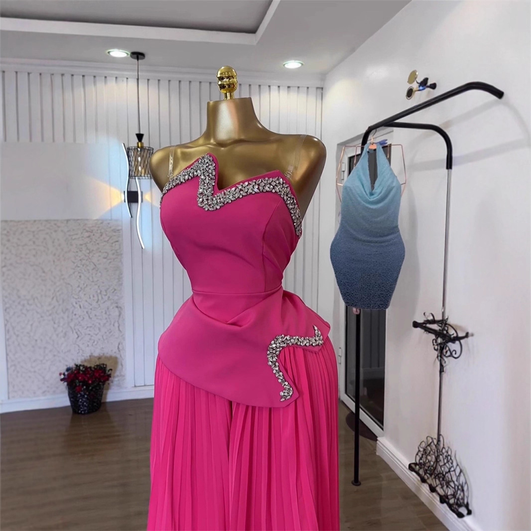 Spot 2025 European and American cross-border women's summer strapless nail drill irregular top, pleated wide leg pants 2-piece set Spot 2025 European and American cross-border women's summer strapless nail drill irregular top, pleated wide leg pants 2-piece set