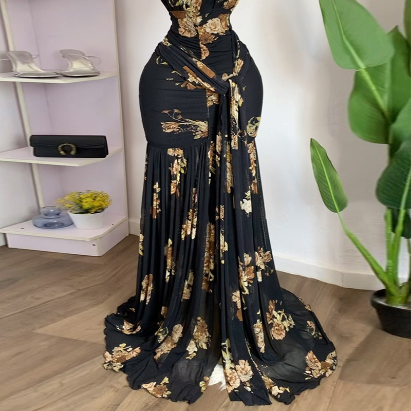 Spot 2025 European and American cross-border dress with sexy temperament, hip hugging, summer new style, waist cinching, strap and slit long skirt Spot 2025 European and American cross-border dress with sexy temperament, hip hugging, summer new style, waist cinching, strap and slit long skirt