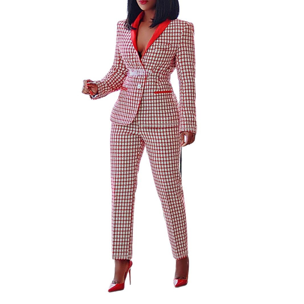 Spot 2025 Cross border European and American Women's Checkered Commuter Set Long Sleeve Suit Coat+Pants Two Piece Set Spot 2025 Cross border European and American Women's Checkered Commuter Set Long Sleeve Suit Coat+Pants Two Piece Set