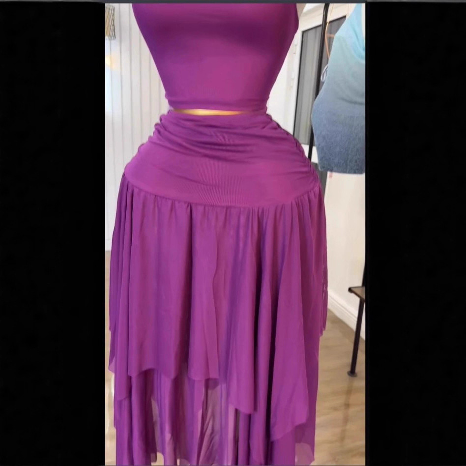 Spot European and American cross-border women's clothing 2025 summer temperament tank top, high waist irregular skirt set Spot European and American cross-border women's clothing 2025 summer temperament tank top, high waist irregular skirt set