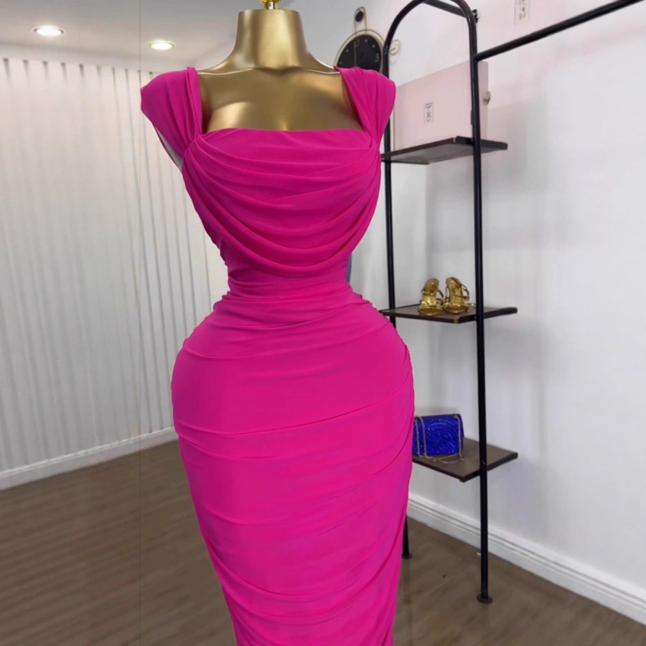 Cross border European and American women's sleeveless camisole pleated top, half skirt, rose red temperament, slimming party 2-piece set Cross border European and American women's sleeveless camisole pleated top, half skirt, rose red temperament, slimming party 2-piece set