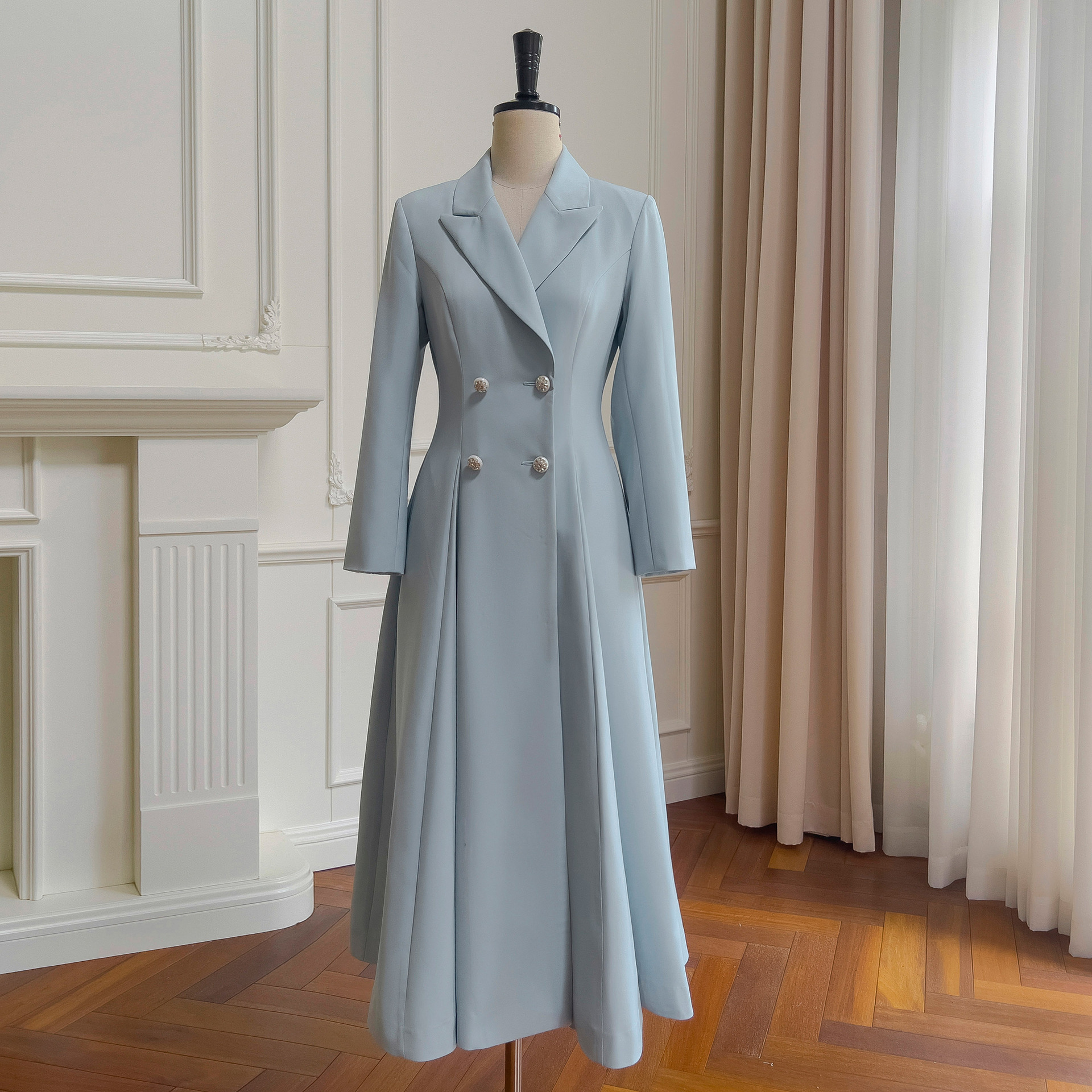 2024 Autumn/Winter New Product Water Blue Temperament Long Style Suit Dress Daily Dress Female 68830 2024 Autumn/Winter New Product Water Blue Temperament Long Style Suit Dress Daily Dress Female 68830