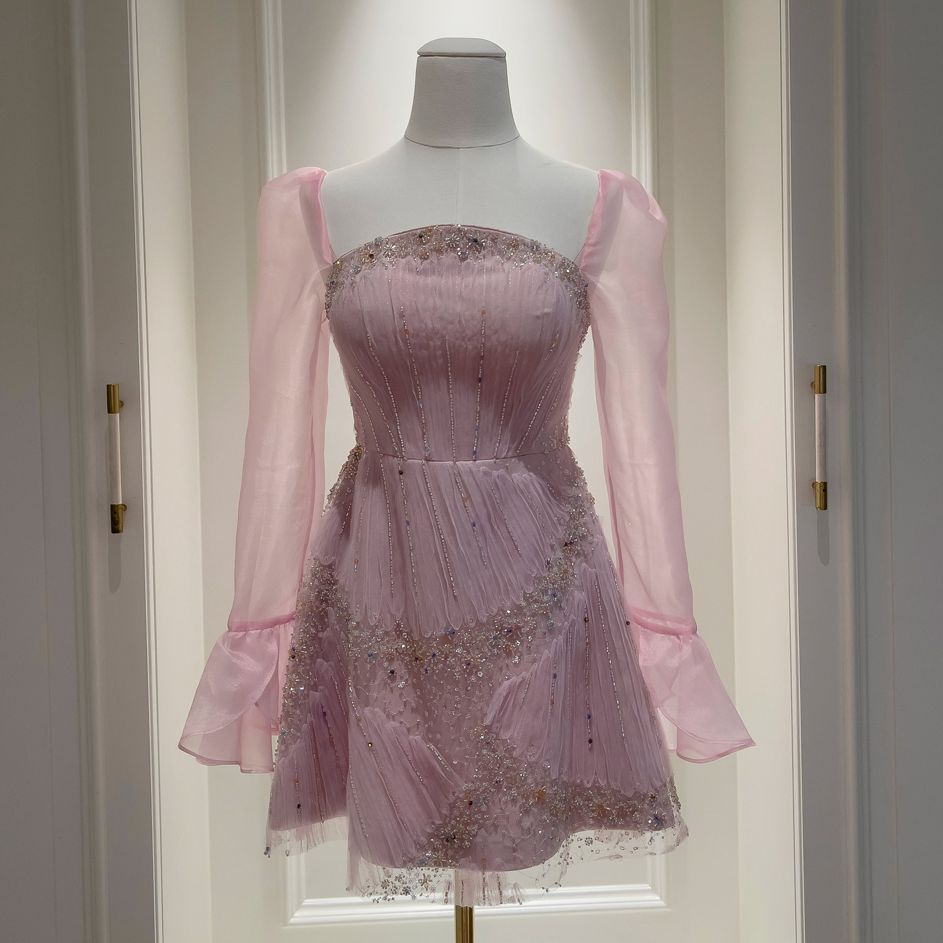 Spring light purple gentle wind heavy industry ribbon embroidery sweet dressing formal dress party dress female 69311 Spring light purple gentle wind heavy industry ribbon embroidery sweet dressing formal dress party dress female 69311