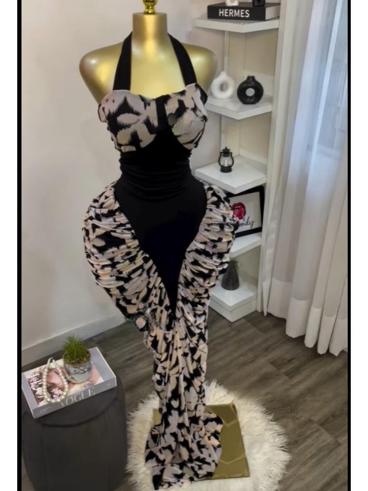 Spot cross-border European and American women's clothing 2025 summer fashion sexy sleeveless printed pleated patchwork dress long skirt Spot cross-border European and American women's clothing 2025 summer fashion sexy sleeveless printed pleated patchwork dress long skirt