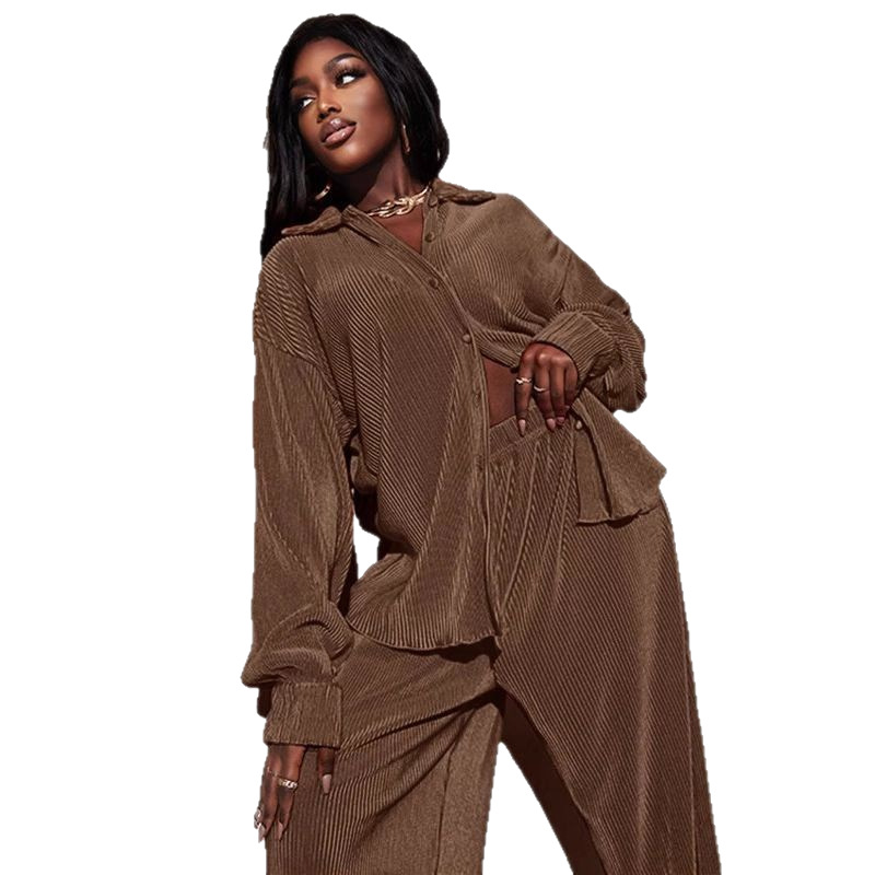 Spot 2025 Amazon Europe and America Cross border Women's Solid Color Loose Casual Two Piece Set with Hundred Fold Fashion Wide Leg Pants Spot 2025 Amazon Europe and America Cross border Women's Solid Color Loose Casual Two Piece Set with Hundred Fold Fashion Wide Leg Pants
