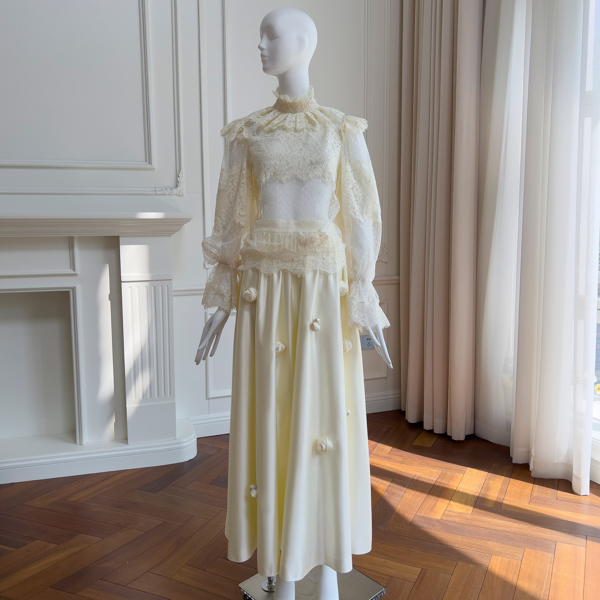 2025 summer new lace top small shirt paired with umbrella skirt mid length skirt 71036+71268+51347