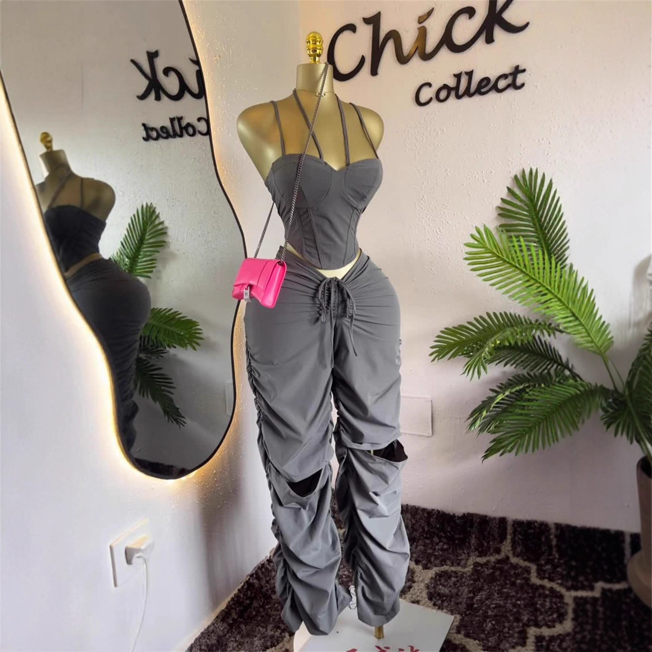 Spot 2025 vintage work pants women's high waisted straight leg pleated pants slimming camisole top sleeveless 2-piece set Spot 2025 vintage work pants women's high waisted straight leg pleated pants slimming camisole top sleeveless 2-piece set