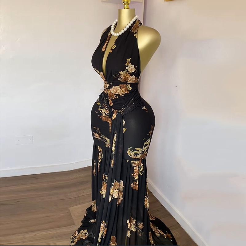 Spot 2025 European and American cross-border dress with sexy temperament, hip hugging, summer new style, waist cinching, strap and slit long skirt Spot 2025 European and American cross-border dress with sexy temperament, hip hugging, summer new style, waist cinching, strap and slit long skirt