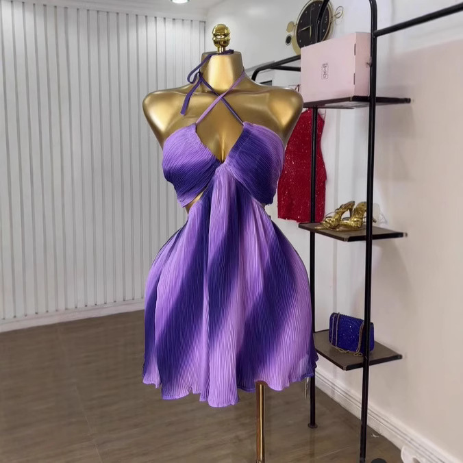 In stock 2025 summer new European and American cross-border women's clothing sweet and fresh camisole strapless lace up pleated dress In stock 2025 summer new European and American cross-border women's clothing sweet and fresh camisole strapless lace up pleated dress