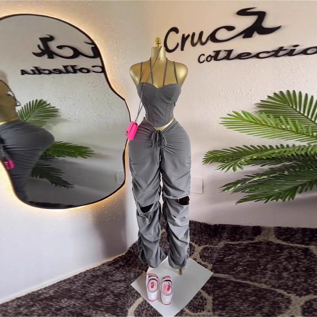 Spot 2025 vintage work pants women's high waisted straight leg pleated pants slimming camisole top sleeveless 2-piece set Spot 2025 vintage work pants women's high waisted straight leg pleated pants slimming camisole top sleeveless 2-piece set