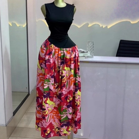 Spot 2025 European and American Cross border Summer Printed Sleeveless Bohemian Long Dress with Strap Sweet Dress Spot 2025 European and American Cross border Summer Printed Sleeveless Bohemian Long Dress with Strap Sweet Dress