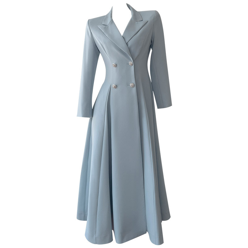 2024 Autumn/Winter New Product Water Blue Temperament Long Style Suit Dress Daily Dress Female 68830 2024 Autumn/Winter New Product Water Blue Temperament Long Style Suit Dress Daily Dress Female 68830