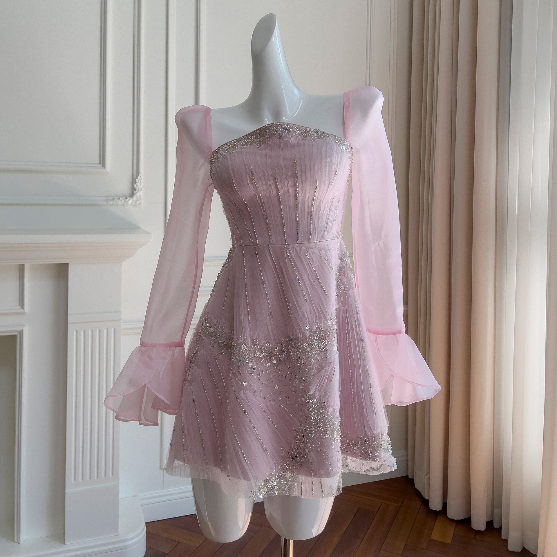 Spring light purple gentle wind heavy industry ribbon embroidery sweet dressing formal dress party dress female 69311