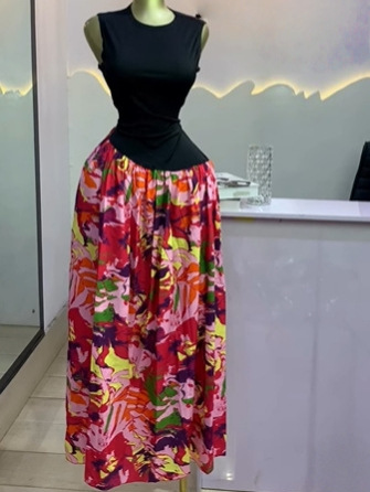 Spot 2025 European and American Cross border Summer Printed Sleeveless Bohemian Long Dress with Strap Sweet Dress Spot 2025 European and American Cross border Summer Printed Sleeveless Bohemian Long Dress with Strap Sweet Dress