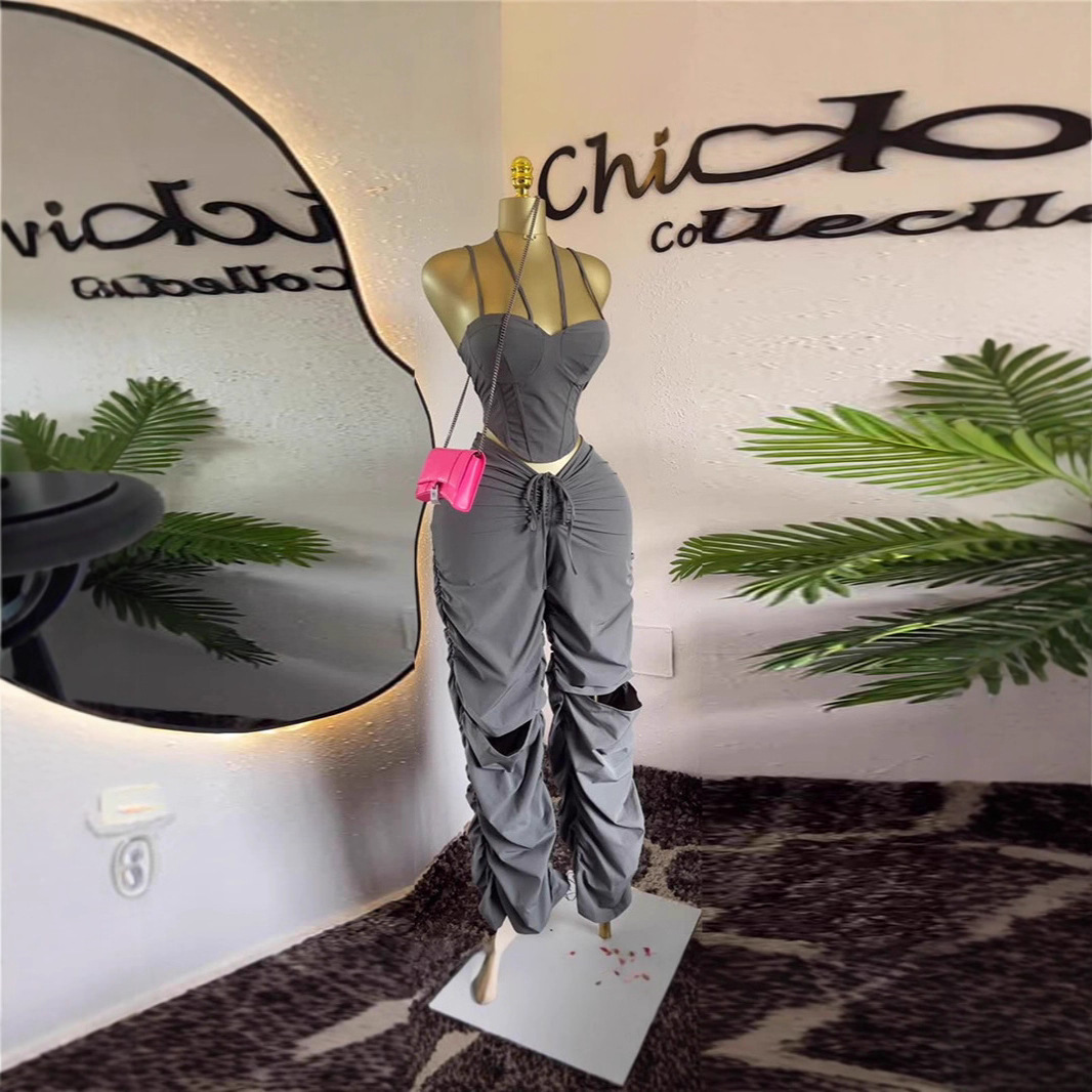 Spot 2025 vintage work pants women's high waisted straight leg pleated pants slimming camisole top sleeveless 2-piece set Spot 2025 vintage work pants women's high waisted straight leg pleated pants slimming camisole top sleeveless 2-piece set