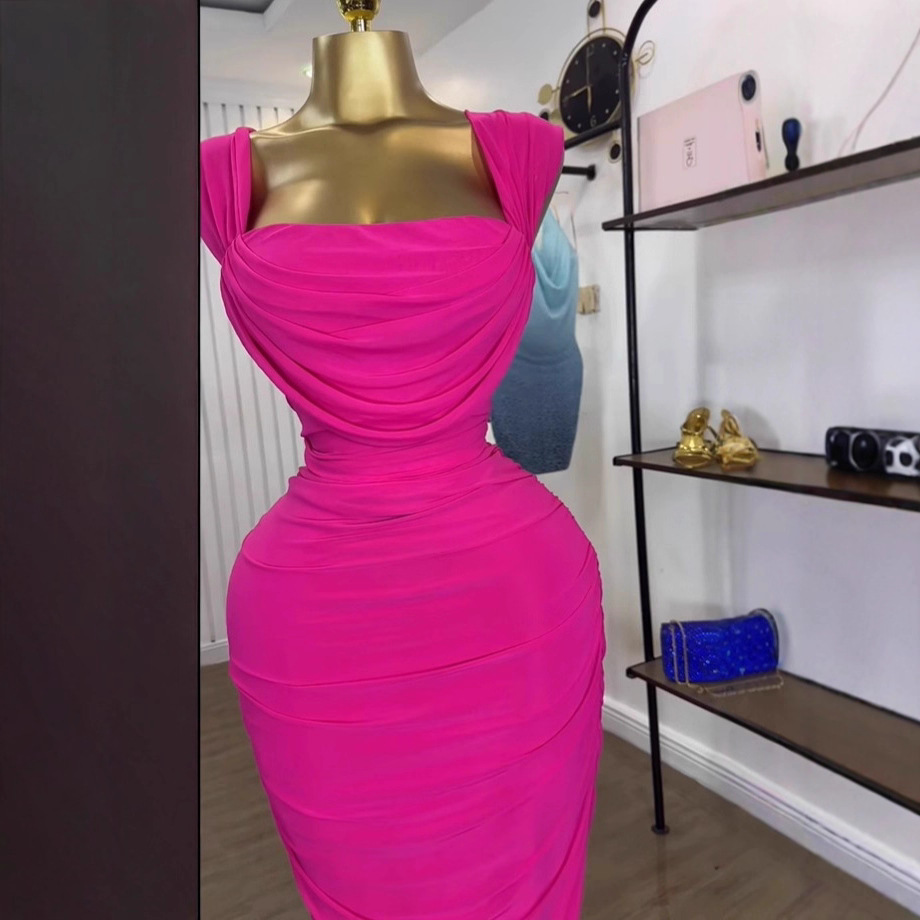 Cross border European and American women's sleeveless camisole pleated top, half skirt, rose red temperament, slimming party 2-piece set Cross border European and American women's sleeveless camisole pleated top, half skirt, rose red temperament, slimming party 2-piece set