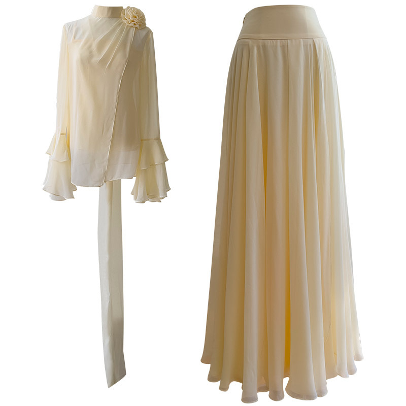 Autumn elegant and gentle style small shirt top for women, paired with half length long skirt, vacation photography fashion 71444+51363 Autumn elegant and gentle style small shirt top for women, paired with half length long skirt, vacation photography fashion 71444+51363