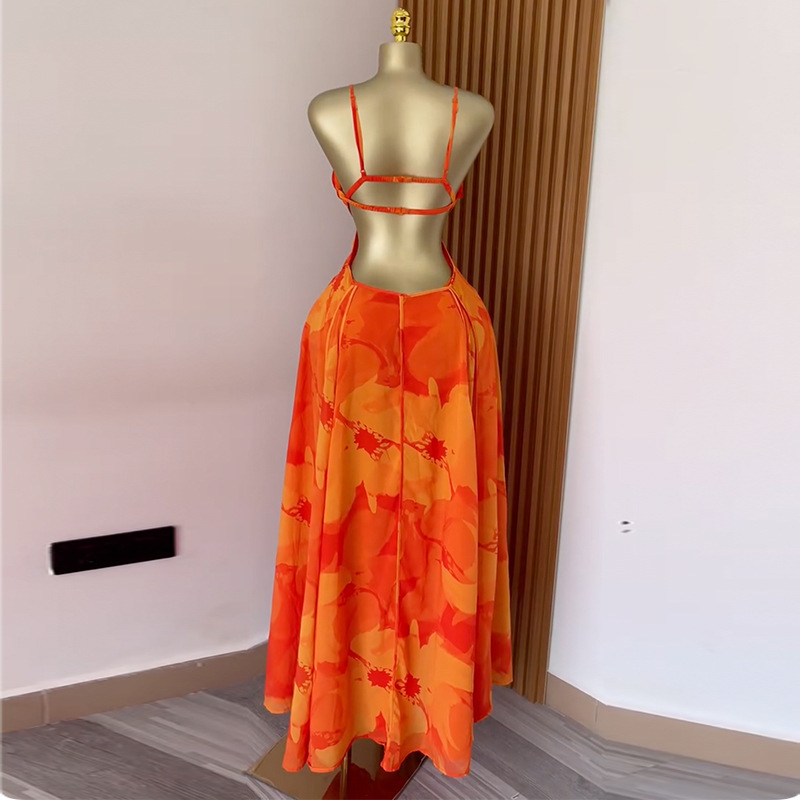 Spot 2025 summer cross-border strapless vacation tie dye printed suspender sleeveless temperament backless dress long skirt Spot 2025 summer cross-border strapless vacation tie dye printed suspender sleeveless temperament backless dress long skirt