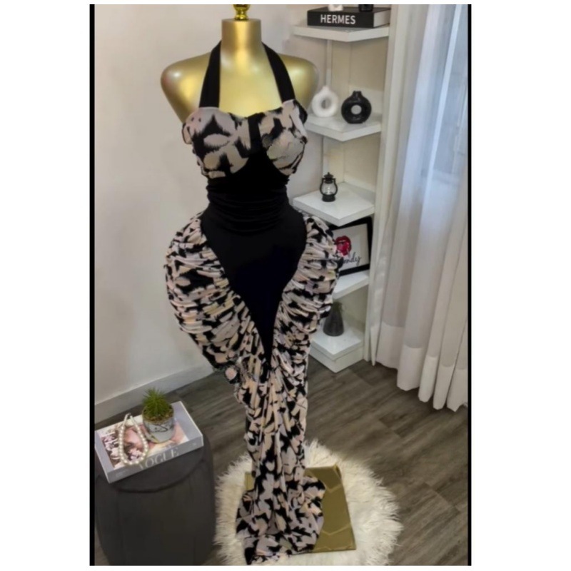 Spot cross-border European and American women's clothing 2025 summer fashion sexy sleeveless printed pleated patchwork dress long skirt