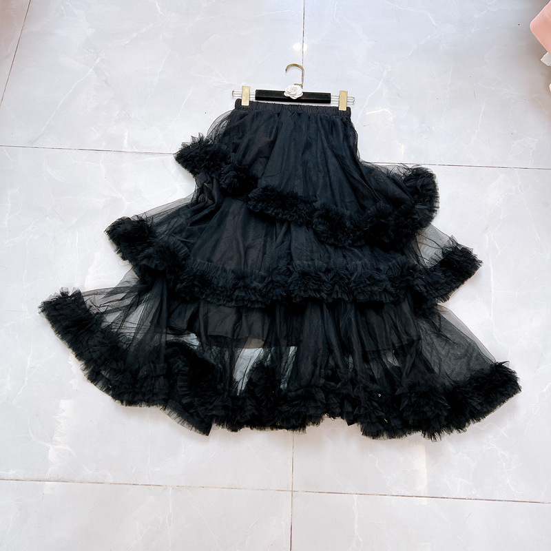 Thirteen line fungus edge layer by layer irregular mesh skirt with elastic waist wavy cake skirt C1 # 1972 Thirteen line fungus edge layer by layer irregular mesh skirt with elastic waist wavy cake skirt C1 # 1972