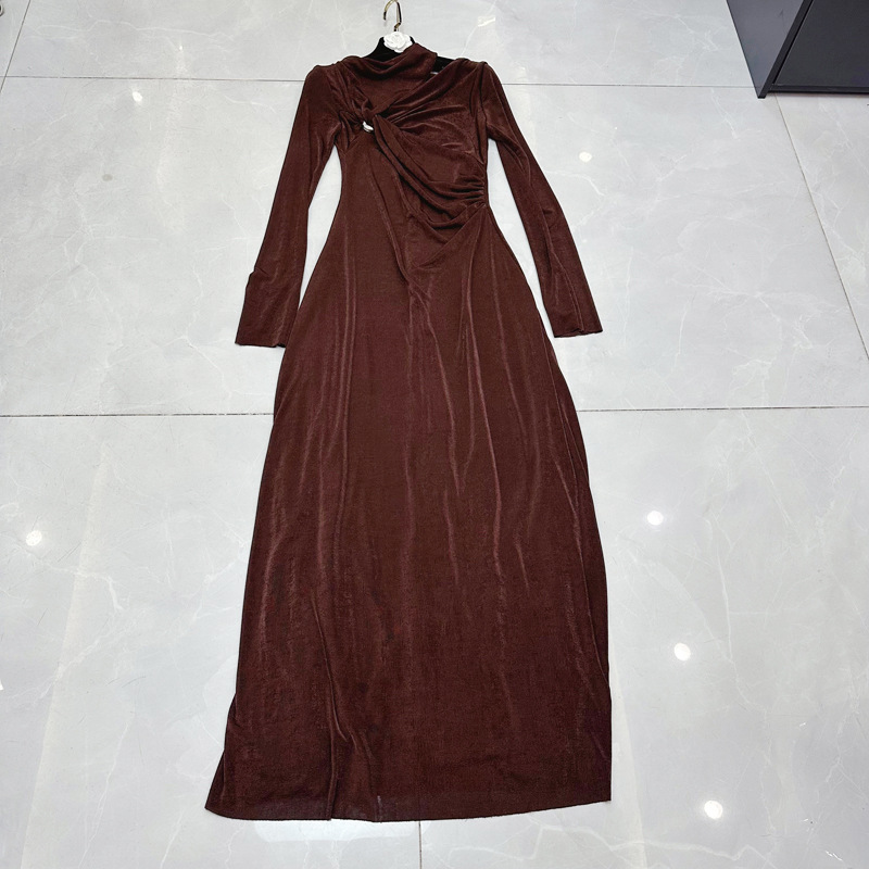 Thirteen line new slanted neck long sleeved metal buckle design cross French socialite style dress C1 # 1622 Thirteen line new slanted neck long sleeved metal buckle design cross French socialite style dress C1 # 1622