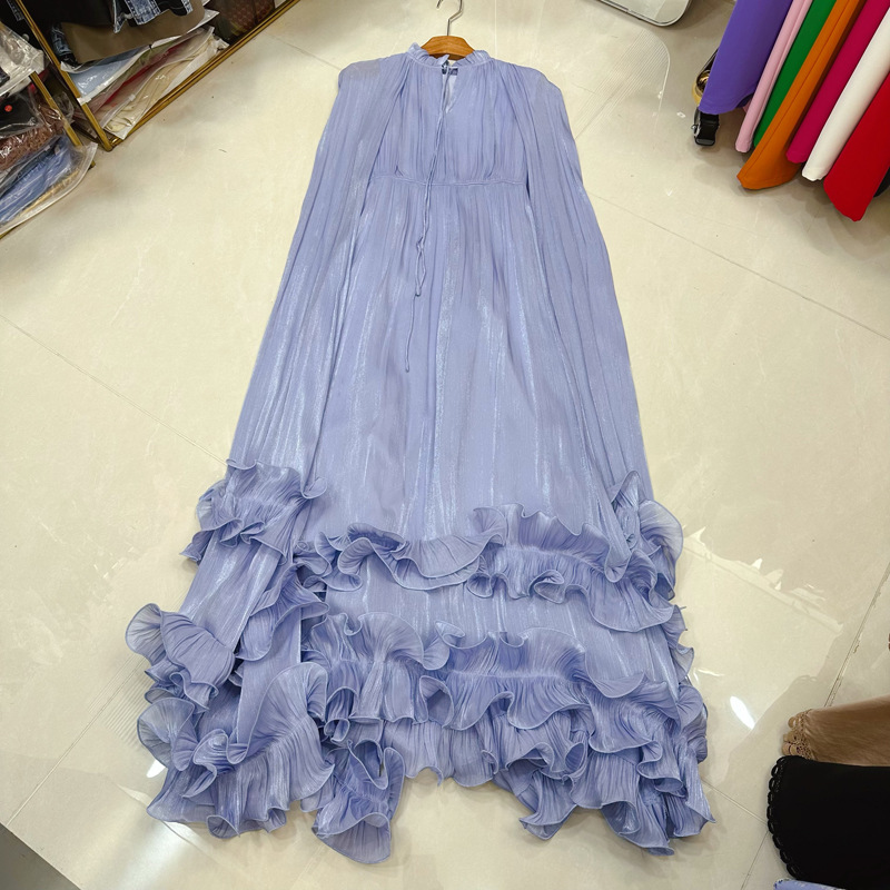 Thirteen line Australian light luxury cape style solid color shawl dress, high-end lotus leaf edge skirt, A2 # 8128 Thirteen line Australian light luxury cape style solid color shawl dress, high-end lotus leaf edge skirt, A2 # 8128