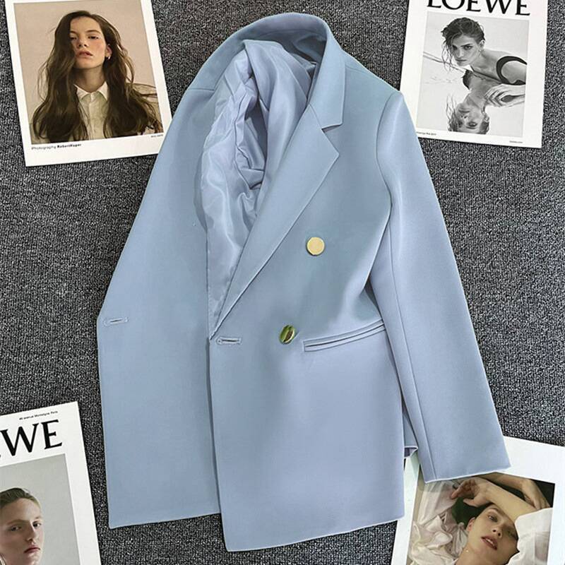 Spring suit jacket for women in 2025 Spring and Autumn, double breasted gray suit with slimming temperament, internet famous explosive street top for trendy women Spring suit jacket for women in 2025 Spring and Autumn, double breasted gray suit with slimming temperament, internet famous explosive street top for trendy women