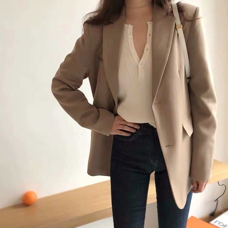 Internet celebrity small suit women's short jacket Korean version trendy women's top slim fit women's suit temperament suit collar small jacket Internet celebrity small suit women's short jacket Korean version trendy women's top slim fit women's suit temperament suit collar small jacket