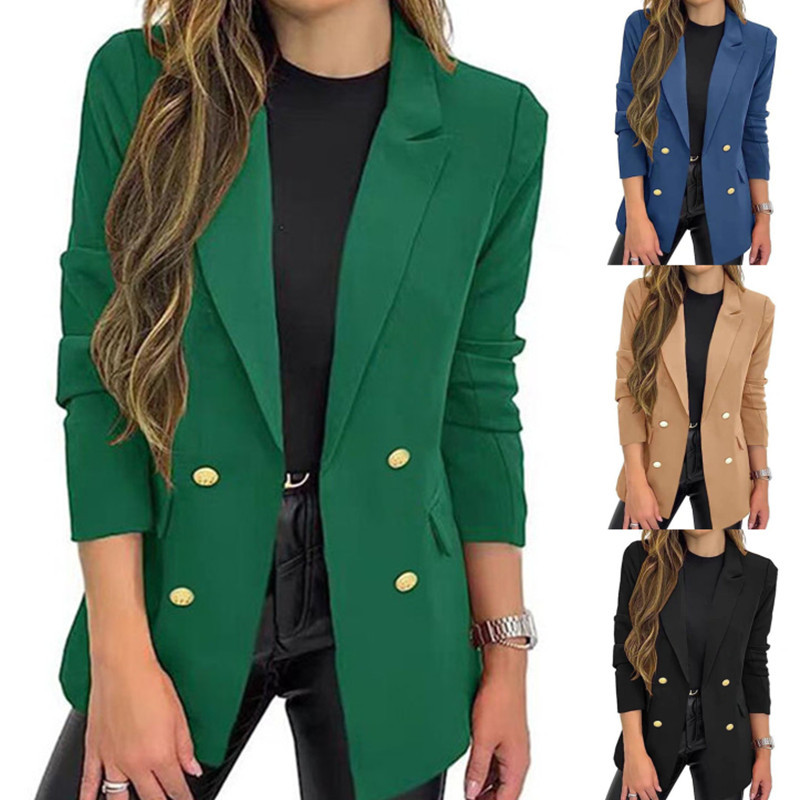 2025 Amazon Foreign Trade New Small Suit Coat Women's Solid Color Casual Long Sleeve Collar Button Autumn Coat 2025 Amazon Foreign Trade New Small Suit Coat Women's Solid Color Casual Long Sleeve Collar Button Autumn Coat