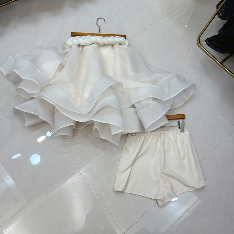 Shisanxing Heavy Industry Woven Fried Dough Twists Folded Skirt Poncho Small Dress with Shorts Dress C1 # 2205 Shisanxing Heavy Industry Woven Fried Dough Twists Folded Skirt Poncho Small Dress with Shorts Dress C1 # 2205