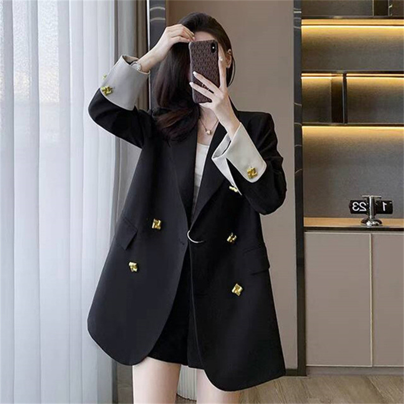 New fat mm color blocked suit jacket for women in Spring and Autumn 2025, loose and casual silhouette, slimming plus plus size suit for women New fat mm color blocked suit jacket for women in Spring and Autumn 2025, loose and casual silhouette, slimming plus plus size suit for women