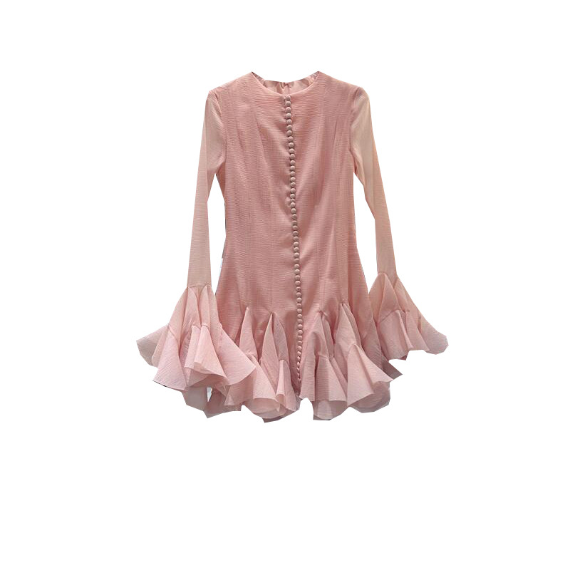 Thirteen Rows Vietnam's niche flower fairy flower bud breasted slim fit dress with unique design, short skirt A2 # 8090 Thirteen Rows Vietnam's niche flower fairy flower bud breasted slim fit dress with unique design, short skirt A2 # 8090