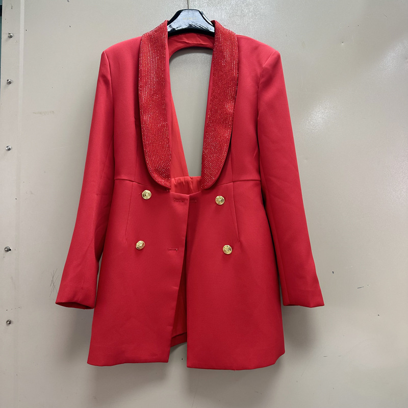 Thirteen lines of British style imperial sister Fan street shot hot diamond deep V suit collar, waist cinched, backless suit dress A3 # 8981 Thirteen lines of British style imperial sister Fan street shot hot diamond deep V suit collar, waist cinched, backless suit dress A3 # 8981