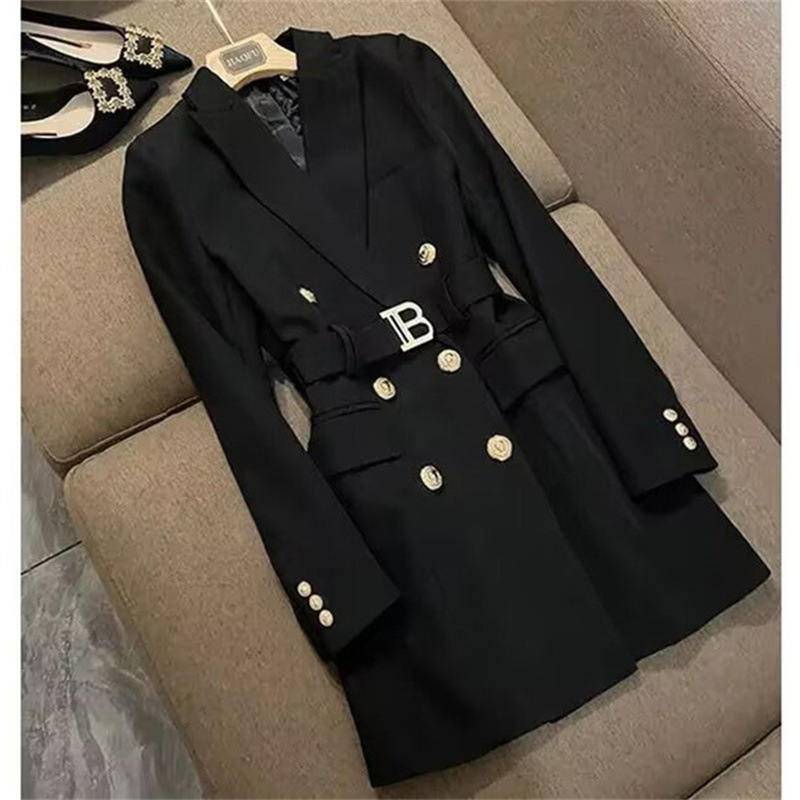 High end explosive street suit jacket for women, mid to long style, 2025 Spring and Autumn new style, British style, single breasted trench coat trend High end explosive street suit jacket for women, mid to long style, 2025 Spring and Autumn new style, British style, single breasted trench coat trend