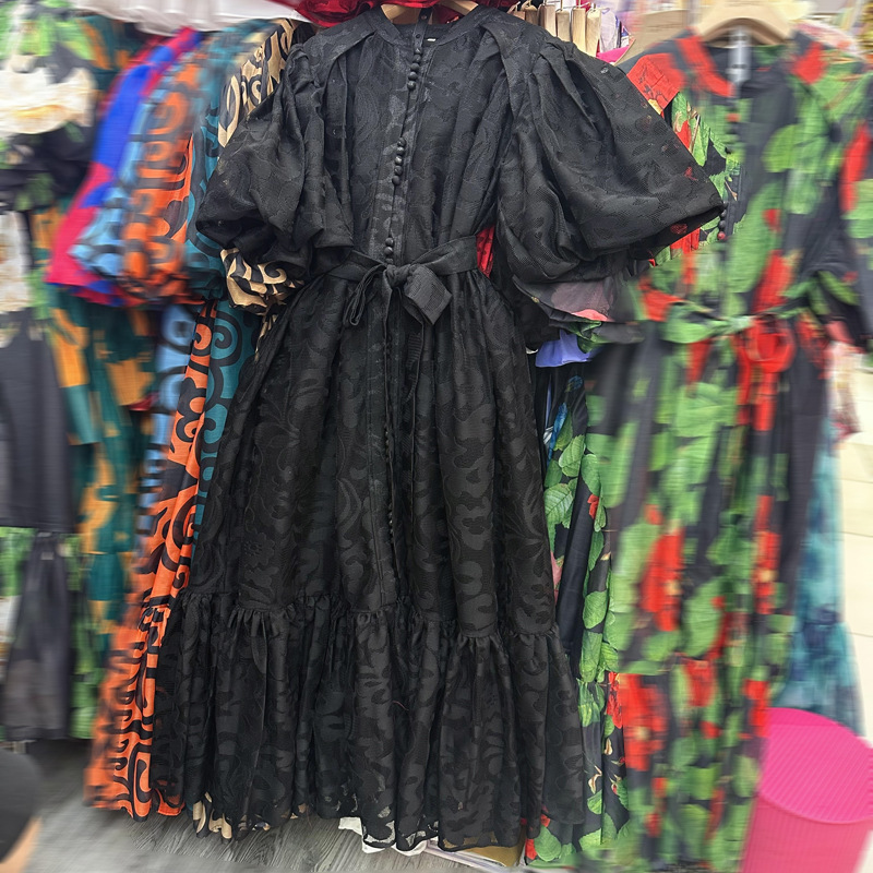 Thirteen line Thai niche loose bubble sleeve single breasted plush lace up bubble sleeve dress A3 # 8970 Thirteen line Thai niche loose bubble sleeve single breasted plush lace up bubble sleeve dress A3 # 8970