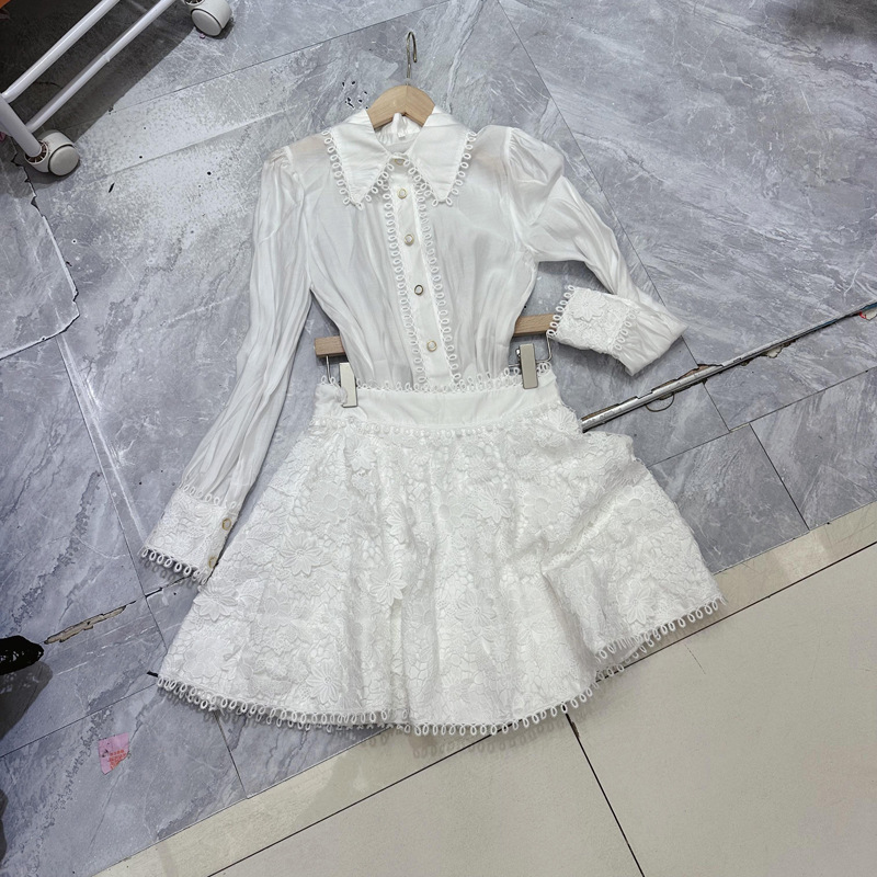 Thirteen line Australian niche overseas long sleeved shirt+embroidered crochet fringe skirt set A3 # 8800 Thirteen line Australian niche overseas long sleeved shirt+embroidered crochet fringe skirt set A3 # 8800