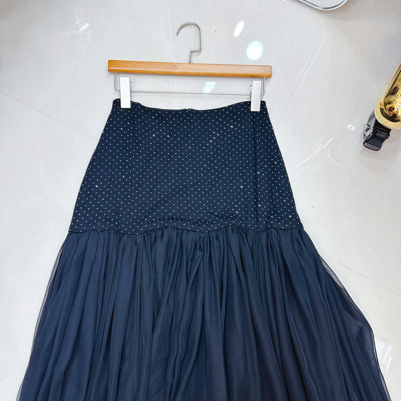 Thirteen lines of Australian fashion design, niche personality, hot diamond high waist slimming mesh skirt, long skirt A2 # 8318 Thirteen lines of Australian fashion design, niche personality, hot diamond high waist slimming mesh skirt, long skirt A2 # 8318