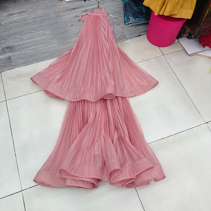 Thirteen line Australian niche pleated anti stripe hanging neck tank top, doll shirt, belly covering dress A2 # 8557 Thirteen line Australian niche pleated anti stripe hanging neck tank top, doll shirt, belly covering dress A2 # 8557