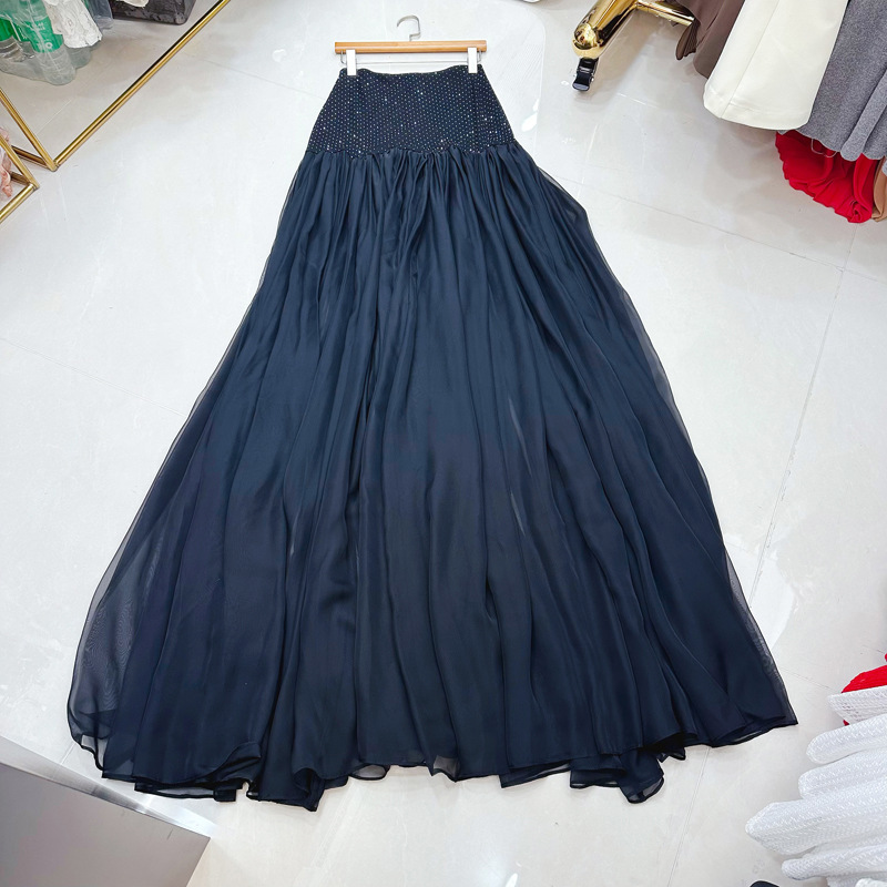 Thirteen lines of Australian fashion design, niche personality, hot diamond high waist slimming mesh skirt, long skirt A2 # 8318 Thirteen lines of Australian fashion design, niche personality, hot diamond high waist slimming mesh skirt, long skirt A2 # 8318