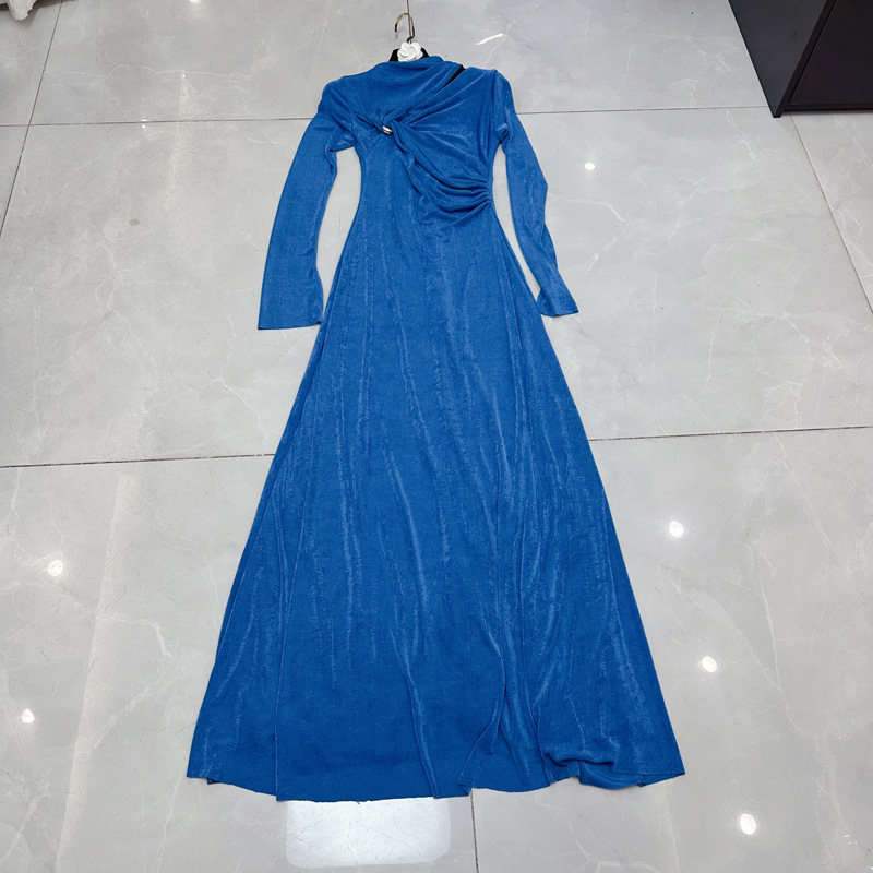 Thirteen line new slanted neck long sleeved metal buckle design cross French socialite style dress C1 # 1622 Thirteen line new slanted neck long sleeved metal buckle design cross French socialite style dress C1 # 1622