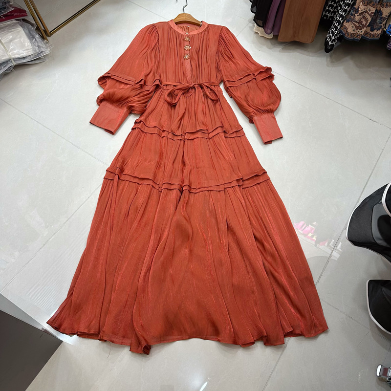 Thirteen line French retro palace style lantern sleeve dress with black fungus edge pleated A-line skirt, long skirt A2 # 8325 Thirteen line French retro palace style lantern sleeve dress with black fungus edge pleated A-line skirt, long skirt A2 # 8325