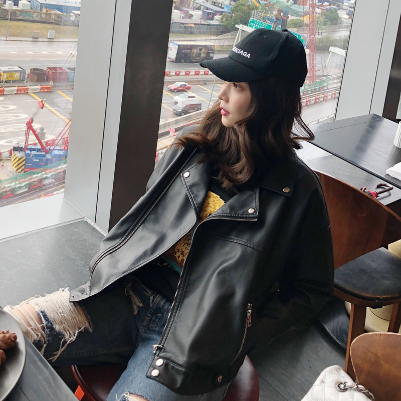 2025 Spring and Autumn Collection New PU Small Leather Jacket Women's Short Style Korean Version Loose Student Chic Motorcycle Leather Jacket Women's Coat