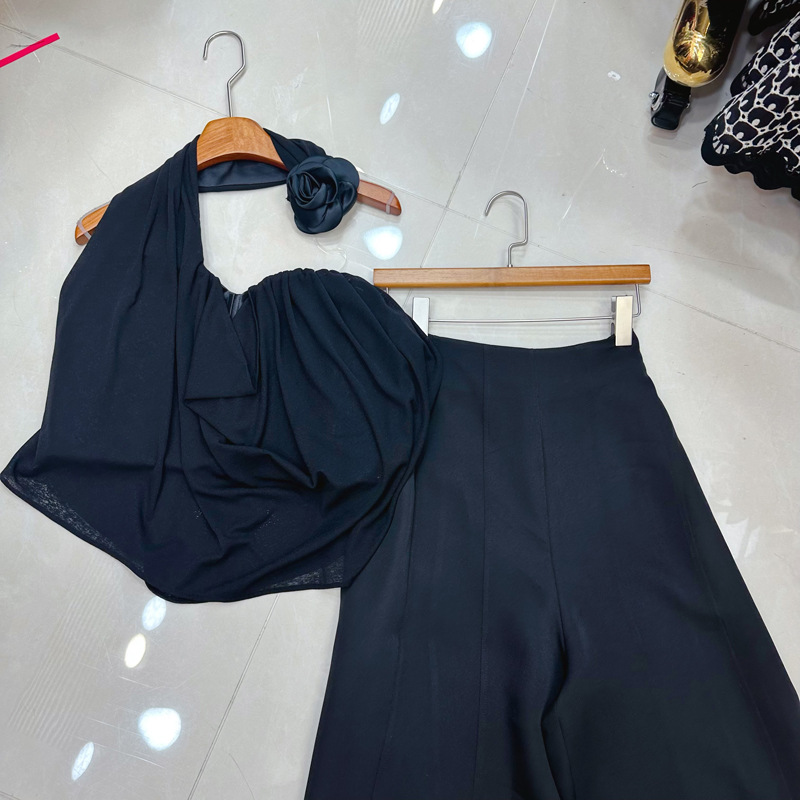 Thirteen line Australian niche hanging neck rose waist vest straight leg wide leg pants pure desire style set A2 # 8187 Thirteen line Australian niche hanging neck rose waist vest straight leg wide leg pants pure desire style set A2 # 8187