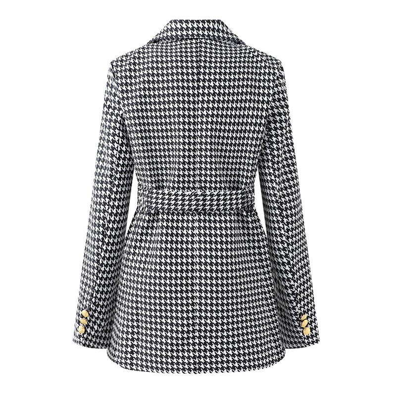 2025 Spring and Autumn New Fashionable Autumn Checkered Korean Edition Belt Long Sleeve Slimming Temperament Commuter Suit Dress for Women 2025 Spring and Autumn New Fashionable Autumn Checkered Korean Edition Belt Long Sleeve Slimming Temperament Commuter Suit Dress for Women