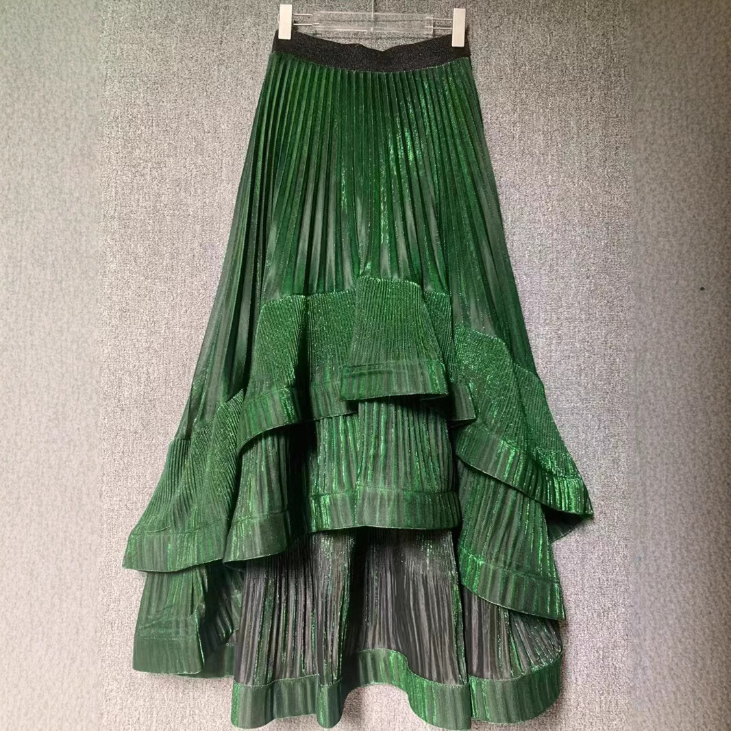 Thirteen line glossy elegant irregular splicing hundred fold skirt with high-end feel, large swing long skirt, half body skirt A3 # 8904 Thirteen line glossy elegant irregular splicing hundred fold skirt with high-end feel, large swing long skirt, half body skirt A3 # 8904