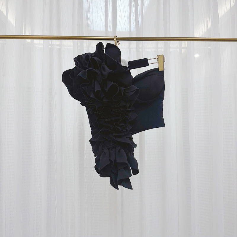 Thirteen lines new trendy European and American style niche design, three-dimensional cutting, large flower tassel strapless C2 # 1208 Thirteen lines new trendy European and American style niche design, three-dimensional cutting, large flower tassel strapless C2 # 1208